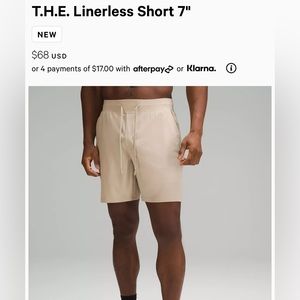 NWOT Men’s Lululemon THE Linerless 7’ Short